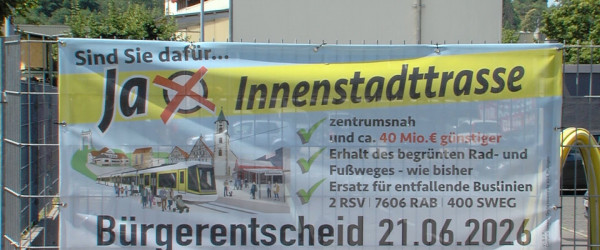 Banner f&uuml;r die Innenstadttrasse (Quelle: RIK)
